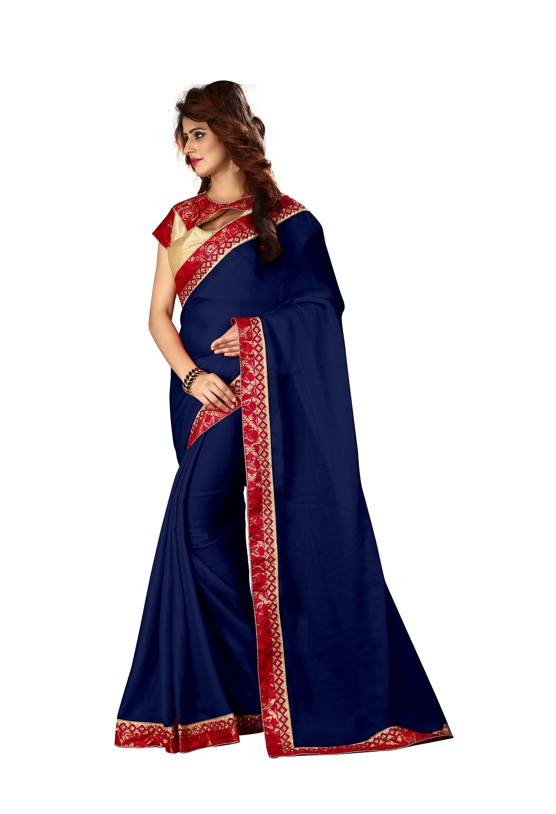Blue Chiffon Saree With Lace