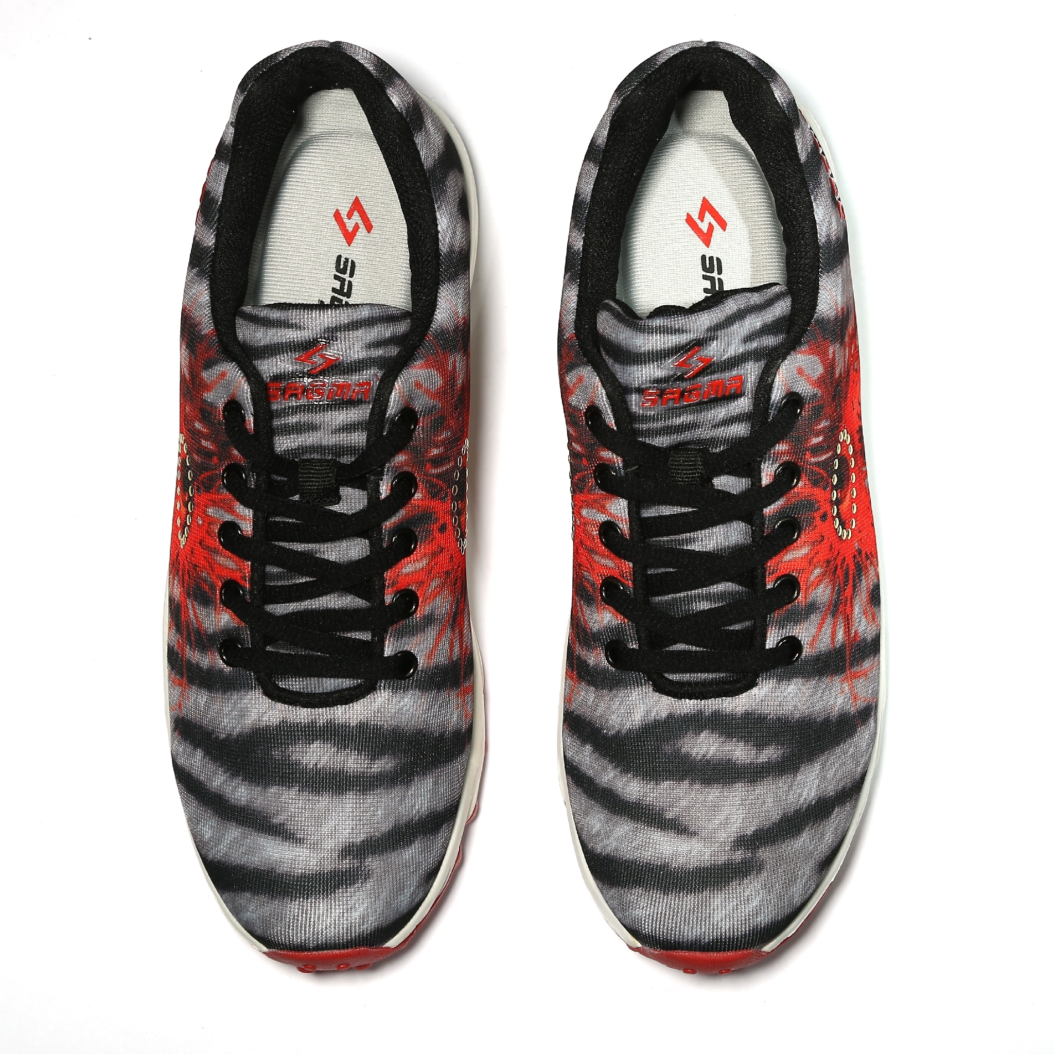 Ladies Running Shoes - Mesh Fabric, Pvc And Rubber Materials | Lightweight, Breathable, Shock Absorption, Lace-up, Stylish Zebra Pattern, Available In Grey And Red