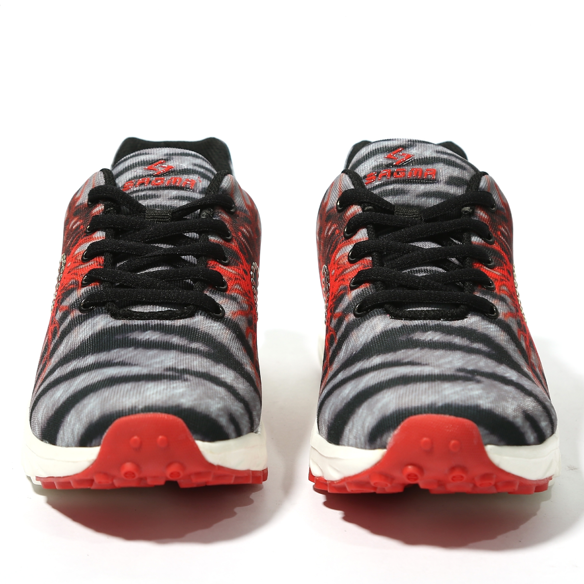 Ladies Running Shoes - Mesh Fabric, Pvc And Rubber Materials | Lightweight, Breathable, Shock Absorption, Lace-up, Stylish Zebra Pattern, Available In Grey And Red