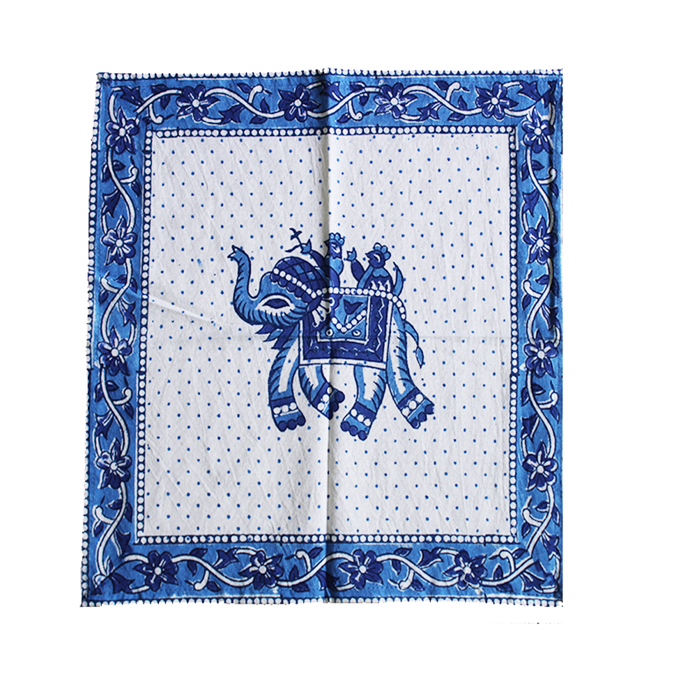 Blue / White Block Printed Dinner Table Napkin & Mat Set
