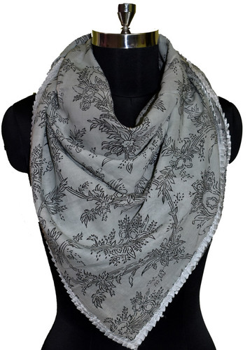 Cotton Scarves - 100x100 Cm Square, Grey Printed | Lightweight, Ideal Thickness, Machine Made, Perfect For Daily Wear In All Seasons