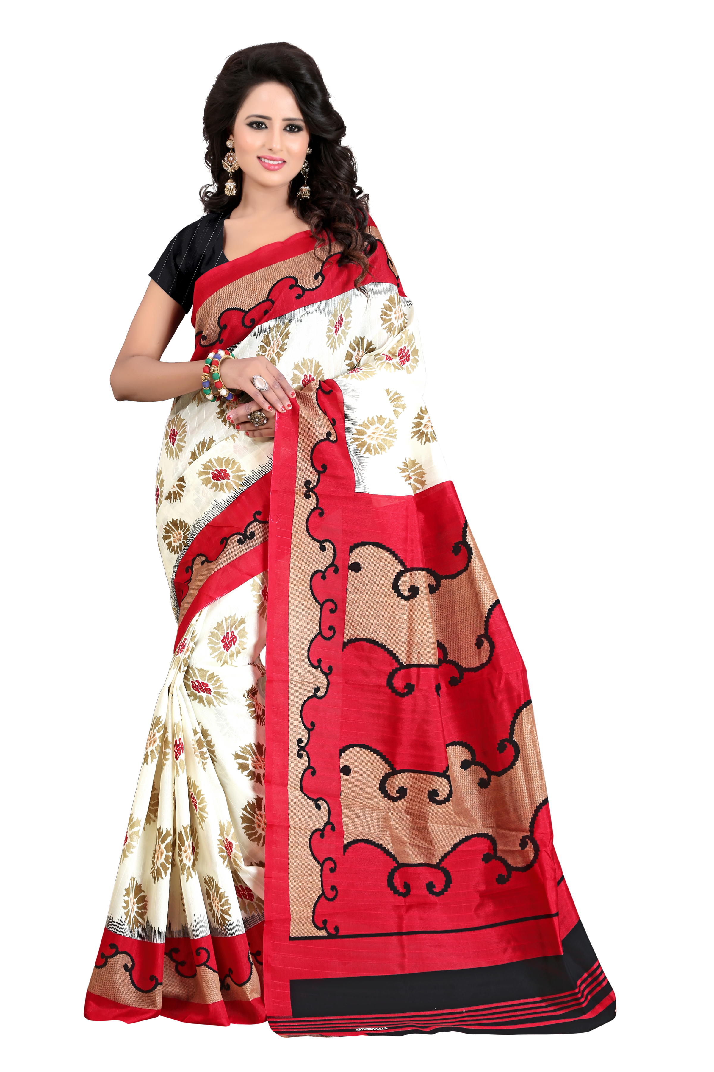 Silk Saree - Art Silk Material | Multi-colored Printed Pattern, 5.5 Mtr Length, 0.8 Mtr Blouse Length, Suitable For All Seasons