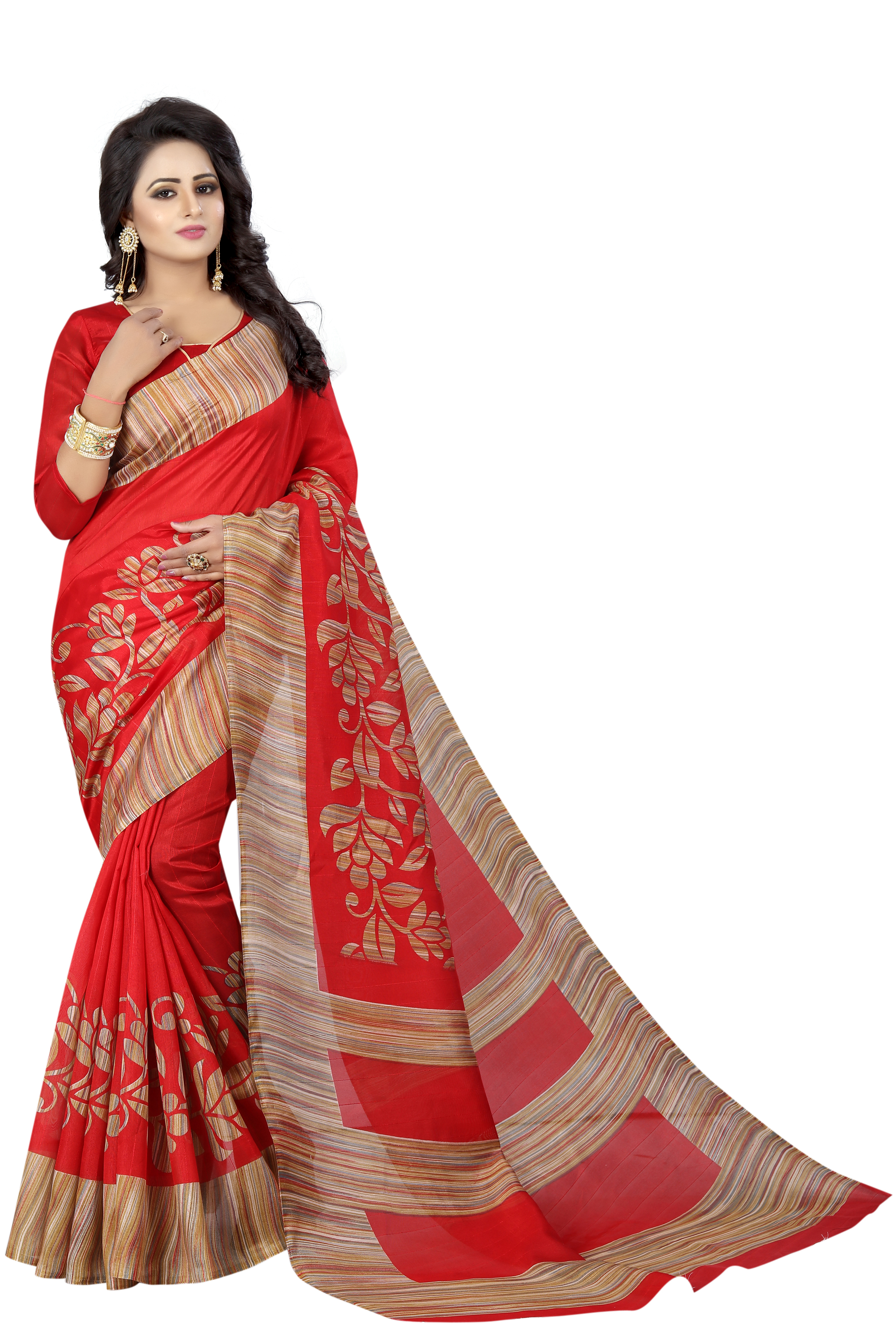 Silk Saree - Art Silk Material | Multi-colored Printed Pattern, 5.5 Mtr Length, 0.8 Mtr Blouse Length, Suitable For All Seasons