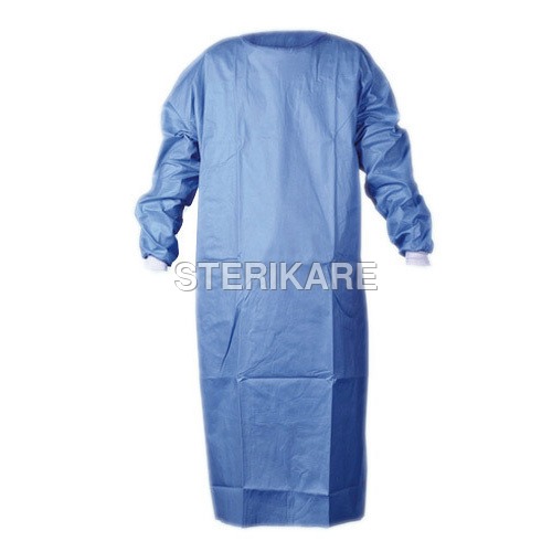 Plain Surgical Gown - Cotton Fabric, Loose Fit, Sky Blue Color | Unisex Round Collar, Knitted Springy Cuffs, Available in Multiple Sizes