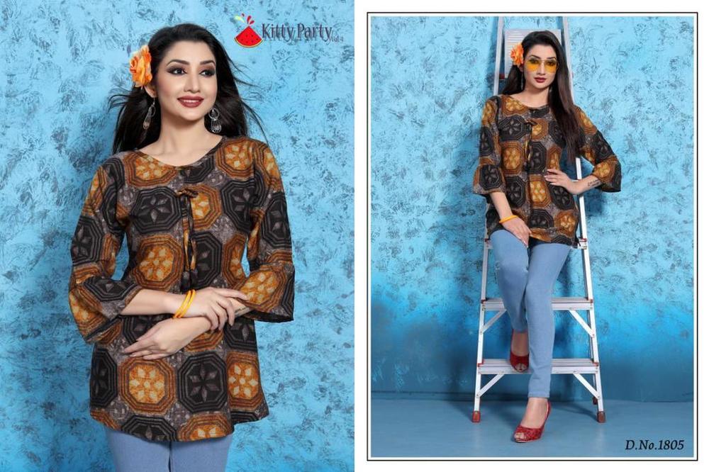 Yellow Rayon Print Short Kurtis