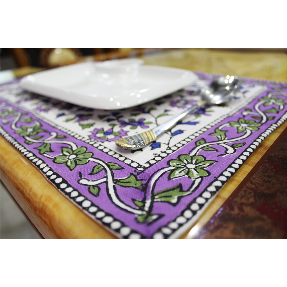 Violet /Green / White Printed Table Mat