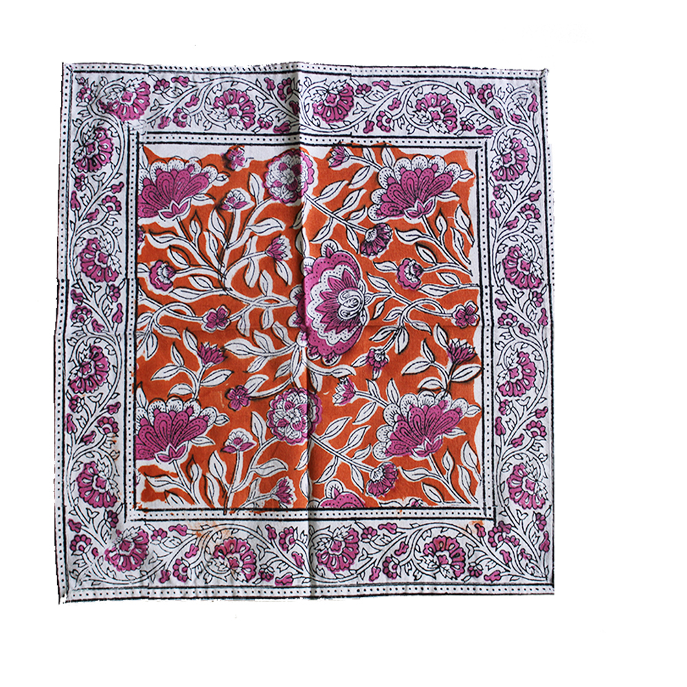 Orange / Pink / White Cotton Handmade Block Printed Table Mat