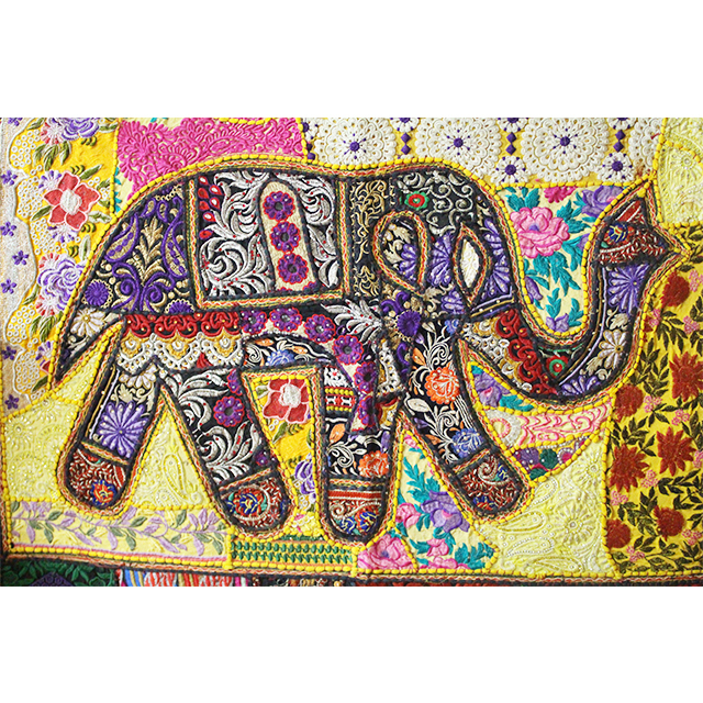 Black + Multi Color Embroidered Wall Hanging Table Runner
