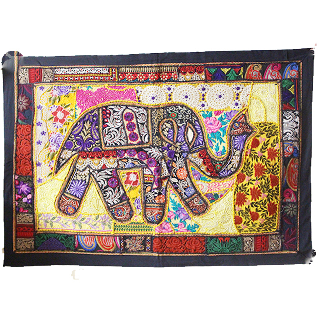 Black + Multi Color Embroidered Wall Hanging Table Runner
