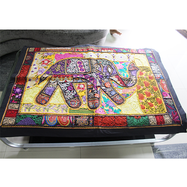 Black + Multi Color Embroidered Wall Hanging Table Runner