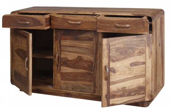 Sheesham Side Board - 140x40x85 Cm, Natural Finish, 2 Drawers & 3 Doors, Handmade Artwork, Indoor Use, European Style