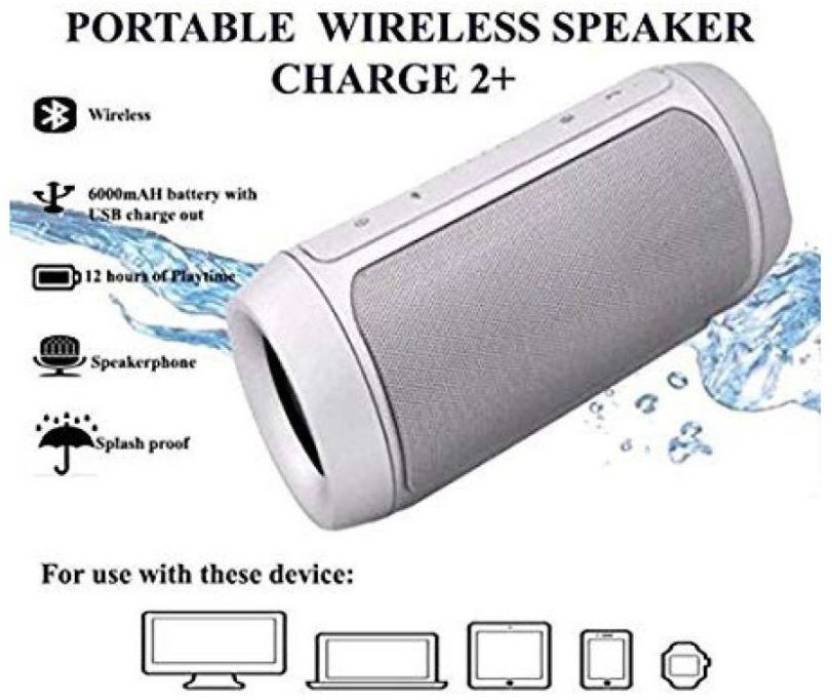 Charge 2+ Bluetooth Speaker - Ultra-powerful 6000mah Battery, Splash Proof Design, 12 Hours Playtime, Social Mode For 3 Devices
