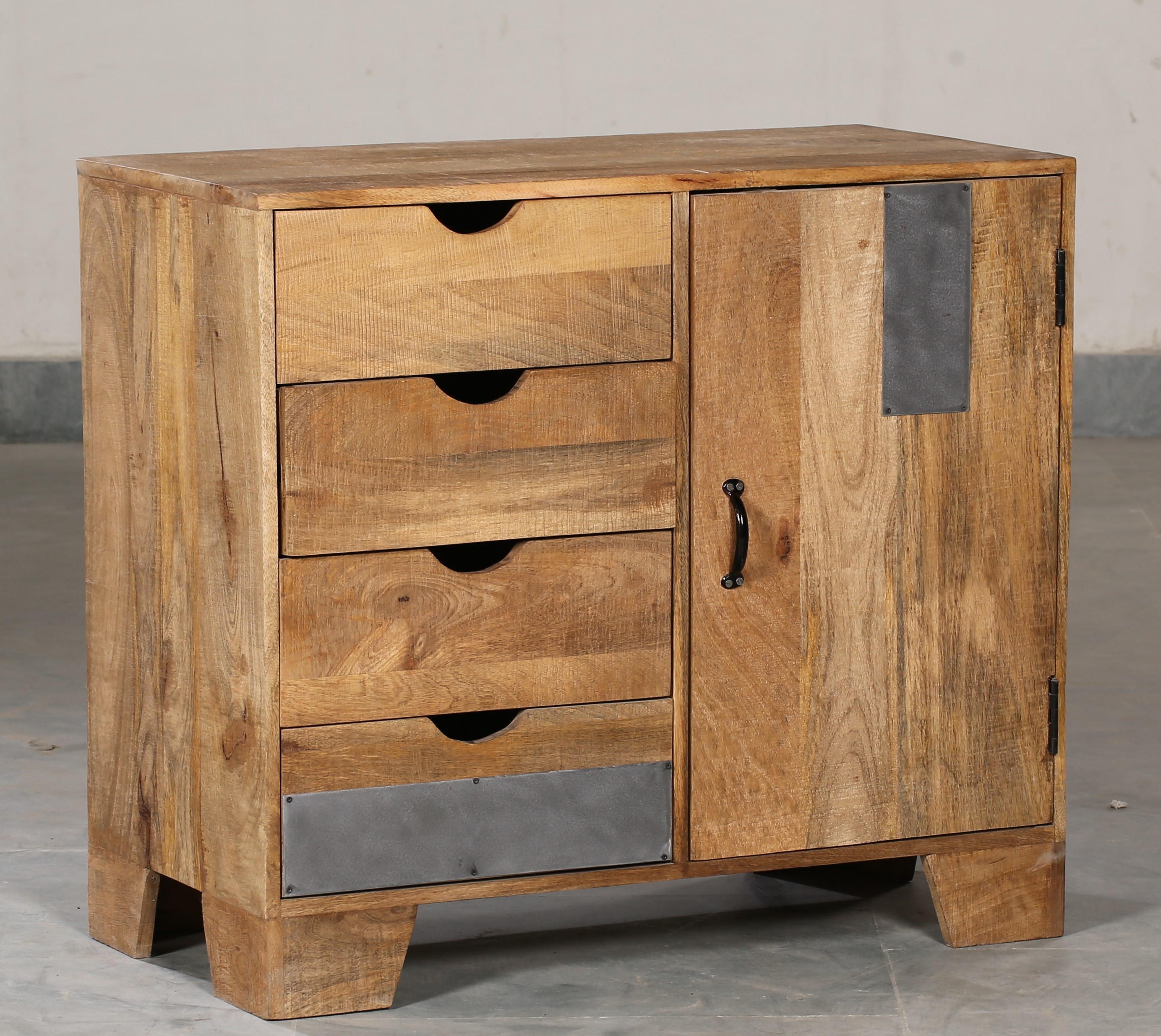 Mango Wood Cabinet - 90x40x85 Cm | 4 Drawers, 1 Door, Handmade Artwork, Termite Resistant, Elegant Design