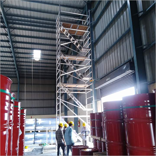 Aluminium Scaffold Ladder - 1.5m x 0.6m Platform, 6m Height, 100kg Weight | 150kg Load Capacity, 4 Platforms, Guardrails & Toe Boards