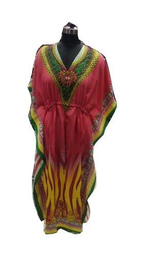 Ladies Kaftans - Polyester, Customized Sizes L & XXL, Mix-Assorted Colors with Beaded Printed Pattern | Breathable, Colorfast, Stylish for Parties