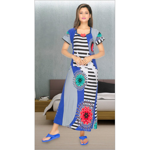 कॉटन लेडीज़ हाफ स्लीव लॉन्ग नाइटी