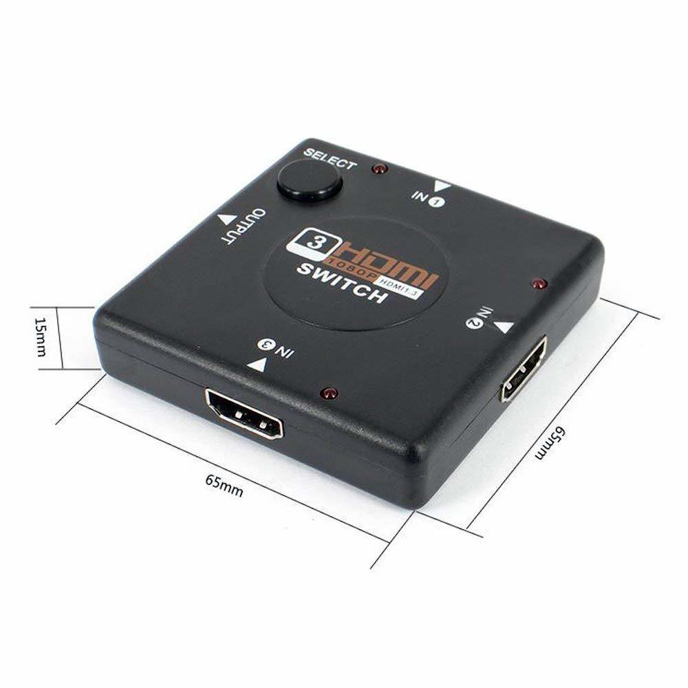 3 Ports Hdmi Switcher Without Remote - Gold-plated Connectors, Black Design | Plug And Play, Supports Up To 4k, 480i To 1080p, Manual Switch Function