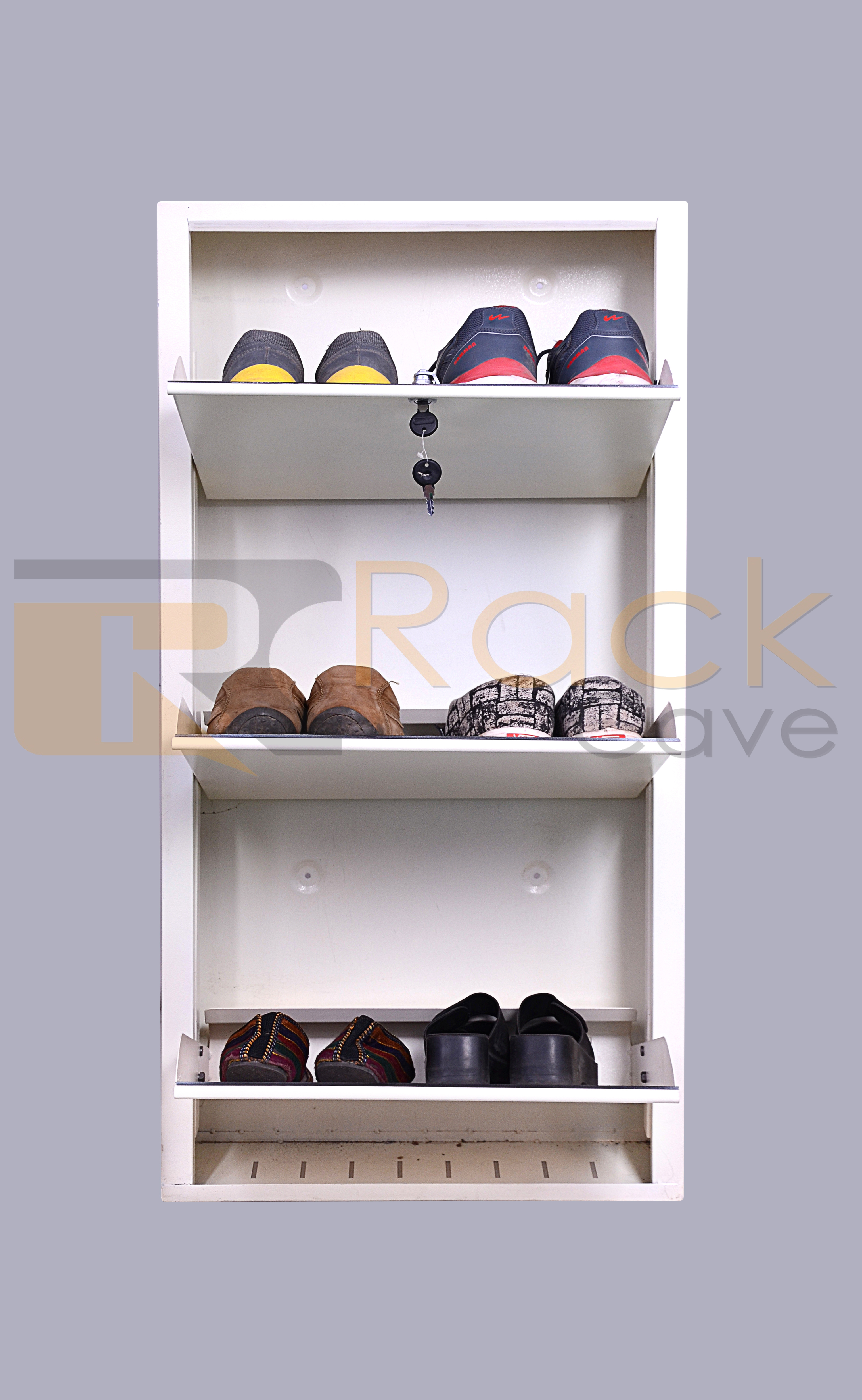 Wall Mounted Shoe Rack - Iron 66.5" X 20" X 5.5" , Ivory, Black, Maroon-white, Capacity For 10-15 Pairs, Modern Design, Machine Made, No Assembly Required
