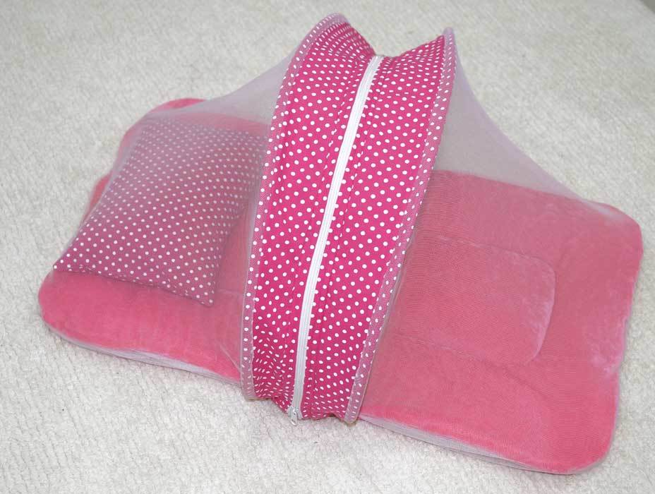 Baby Bed - Blended Cotton, 2-5 Kg Weight, Pink Color | Perfect For 1-3 Years Baby Care With Mosquito Net