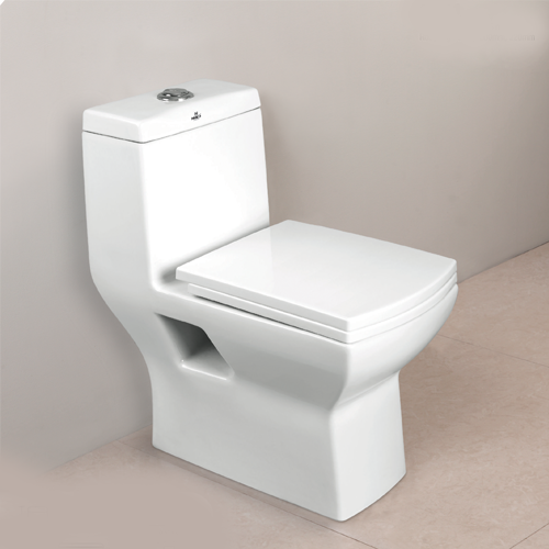 Ceramic One Piece Toilet - 670 x 360 x 715 mm | Square Shape, Glazed Finish, Pure White Color