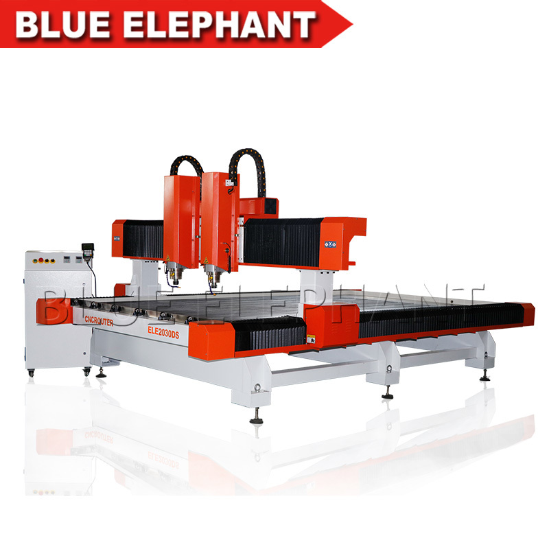 Cnc Stone Carving Machine - 6.5kw Dual Head, 24000rpm, 2000x3000mm Table Size | Water Cooling Spindle, Stainless Steel Water Tank, Dust Proof Cover, Taiwan Linear Guide