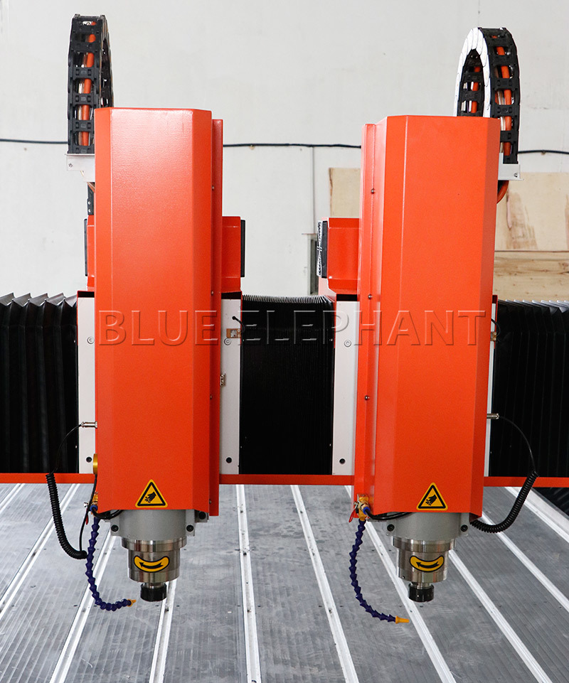 Cnc Stone Carving Machine - 6.5kw Dual Head, 24000rpm, 2000x3000mm Table Size | Water Cooling Spindle, Stainless Steel Water Tank, Dust Proof Cover, Taiwan Linear Guide
