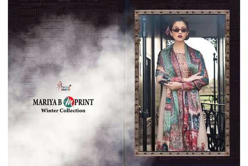 Designer Salwar Kameez - Pasmina Print with Embroidery, XX-Large Size, Pink Color, Woolen Fabric, Full Sleeves, Washable, Winter Wear