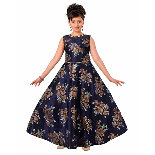 Kids Party Wear Dress - Soft Fabric, Sleeveless, Royal Blue Color | Elegant Floral Print, Breathable, Adorable Design for Summer Events