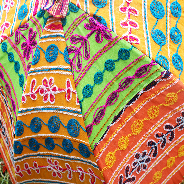 Rajasthani Embroidered Cotton Sun Umbrella - 31 Inch Diameter, Multi-color Design | Foldable, Lightweight Plastic Handle, Perfect For Summer