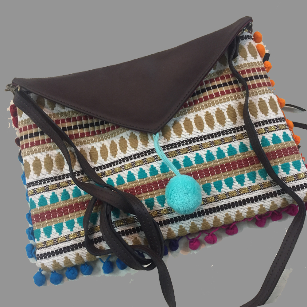 Multi Color Hippie Hippy Chic Clutch Pouch Leather Hand Bag