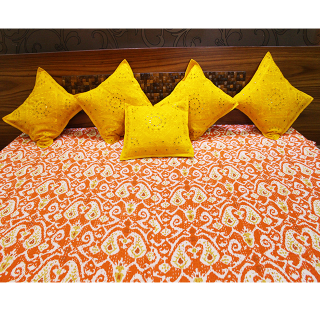 Yellow Indian Handmade Embroidery Mirror Work Cushion Covers