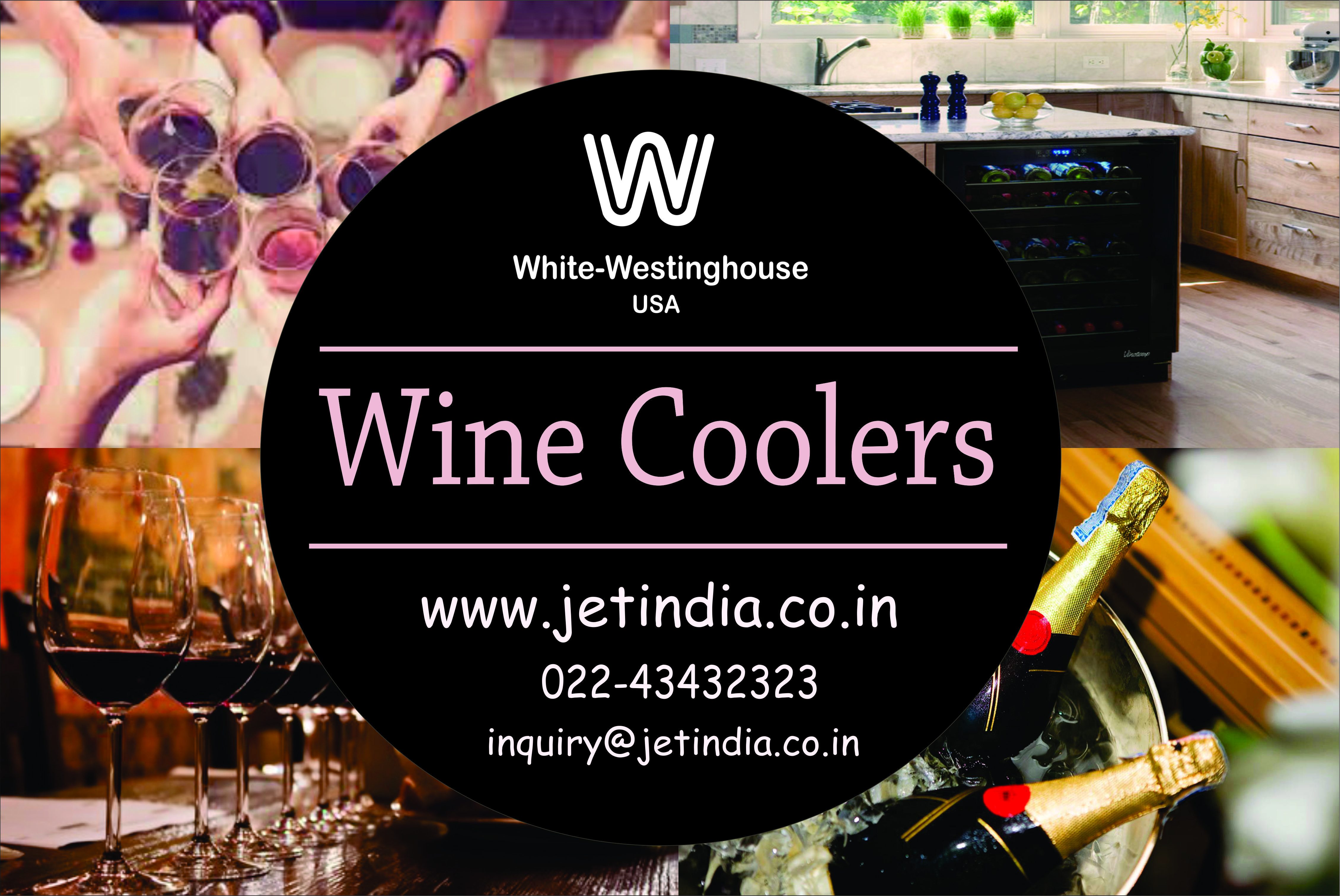 White Westinghouse Wine Cooler - Fibre, 839.978 Mm, Glass Door With Black Cabinet | Automatic Defrost, Led Display, Reversible Door, Security Lock, Roller Wooden Shelves, Internal Light