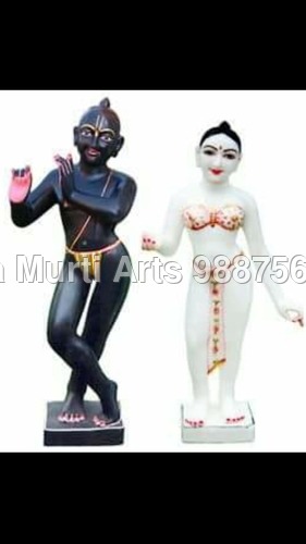 Black Krishna White Radha Marble Statue