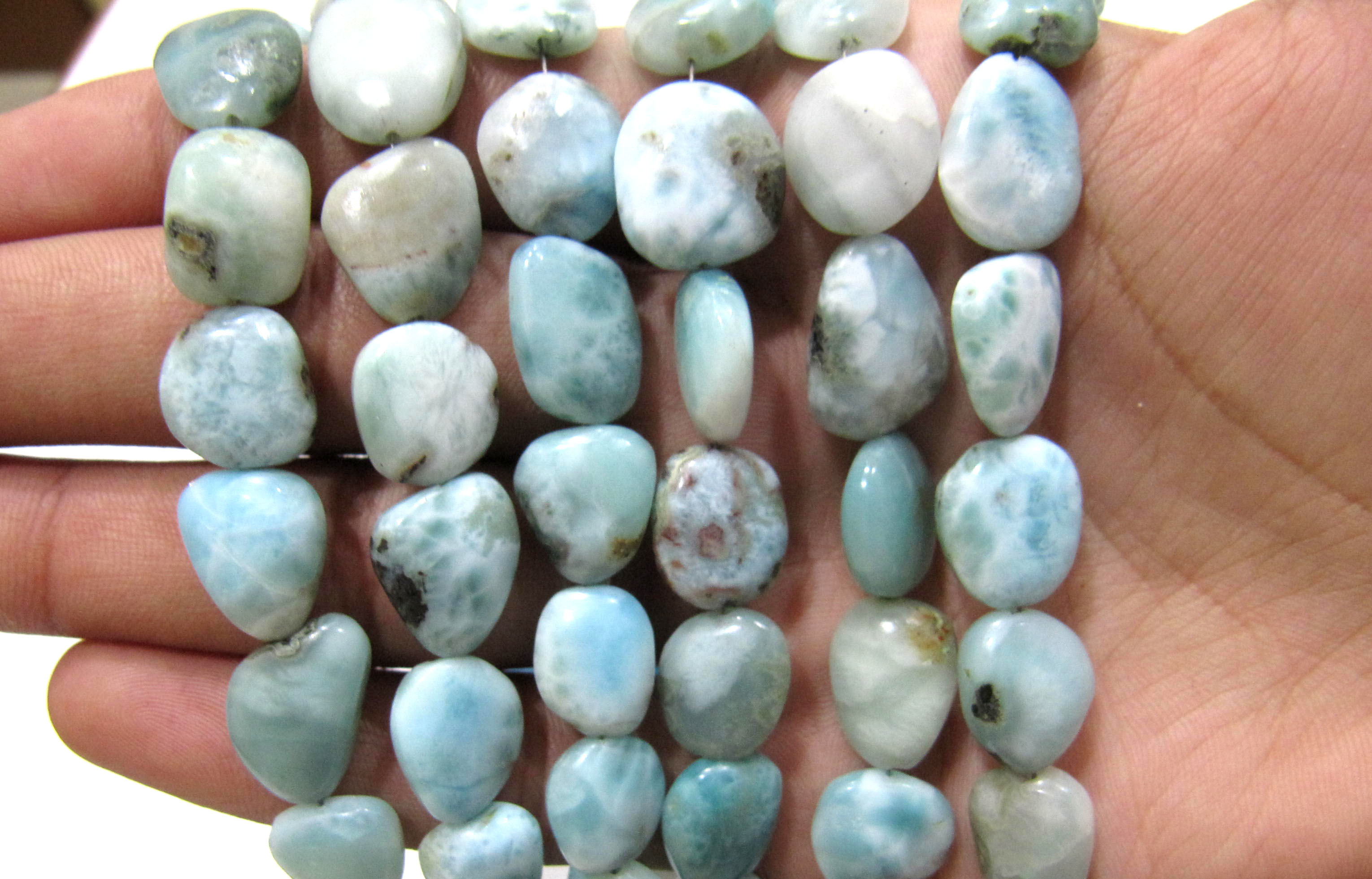 Natural Larimar Tumbled Free Shape Size 11 To 16mm Smooth Beads