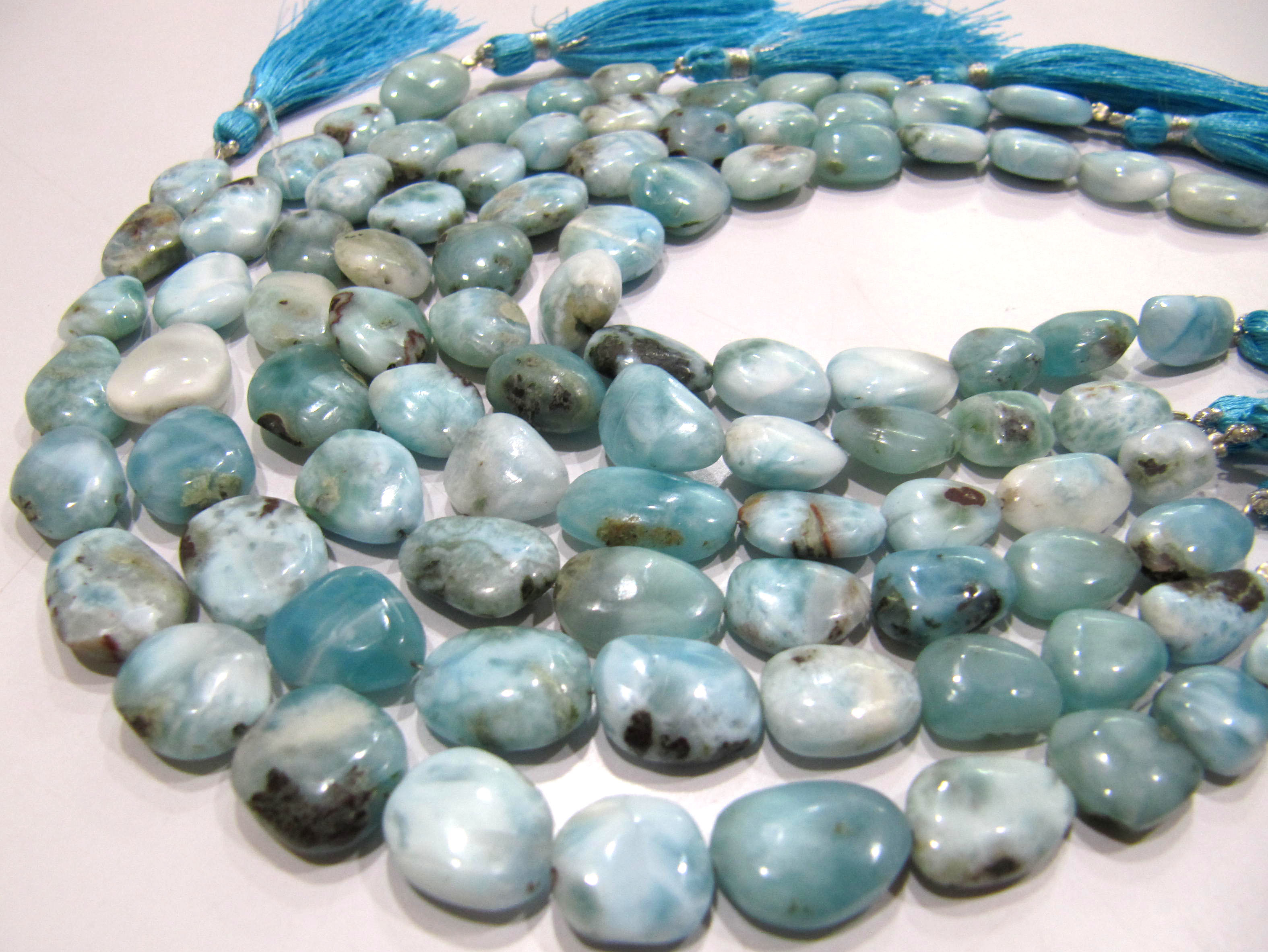 Natural Larimar Tumbled Free Shape Size 11 To 16mm Smooth Beads