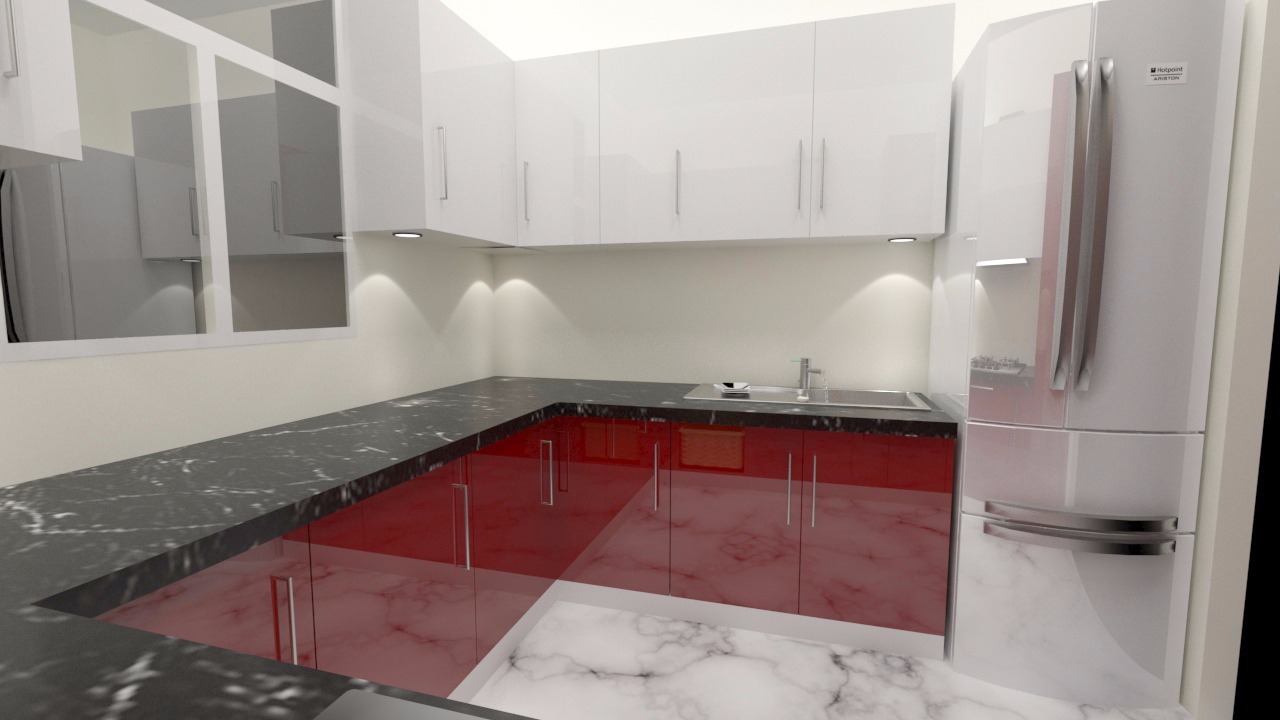 Modular Kitchen - Wood & Plywood With Granite Counter Top, Cherry & White Colors | Modern, Easy To Clean, Durable, Water Resistant, User-friendly Design, Eco-friendly