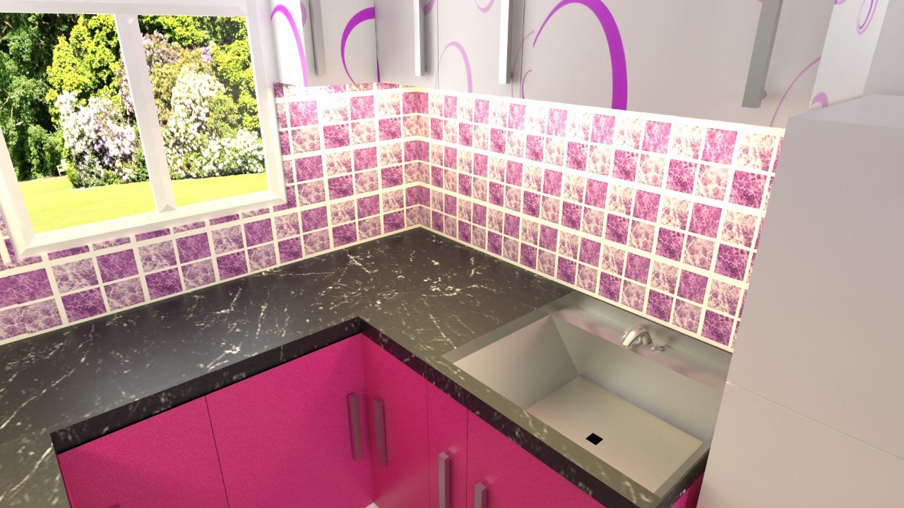 Modular Kitchen - Wood & Plywood With Granite Counter Top, Cherry & White Colors | Modern, Easy To Clean, Durable, Water Resistant, User-friendly Design, Eco-friendly