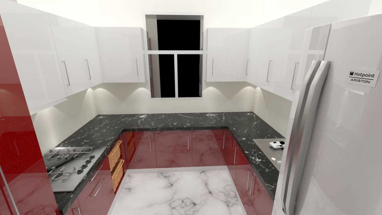 Modular Kitchen - Wood & Plywood With Granite Counter Top, Cherry & White Colors | Modern, Easy To Clean, Durable, Water Resistant, User-friendly Design, Eco-friendly