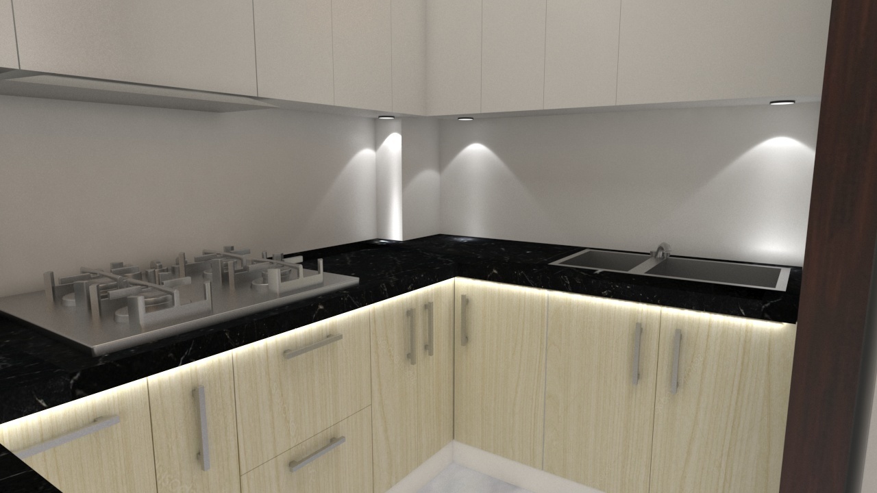 Modular Kitchen - Wood & Plywood With Granite Counter Top, Cherry & White Colors | Modern, Easy To Clean, Durable, Water Resistant, User-friendly Design, Eco-friendly
