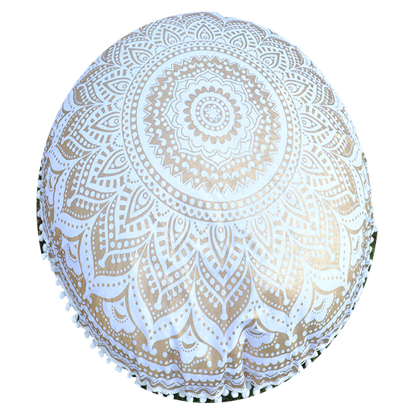 Golden Cotton Ottoman Traditional Handprint Mandala Gold Ombre Round Floor Cushion Cover