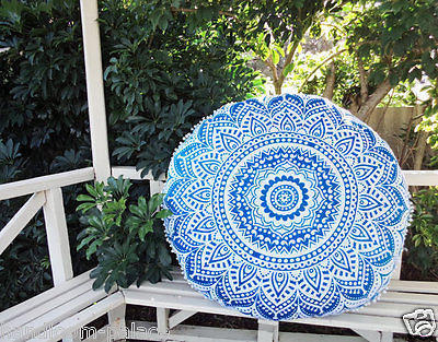 Round Floor Pillow Cover Ethnic Handmade Hand Printed Cushion Cover Dimensions: 32 Inch (In)