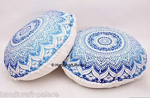 Round Floor Pillow Cover Ethnic Handmade Hand Printed Cushion Cover Dimensions: 32 Inch (In)