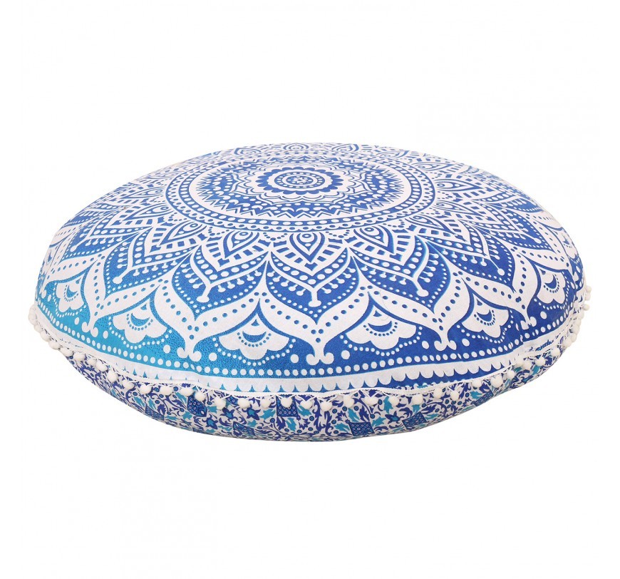 Round Floor Pillow Cover Ethnic Handmade Hand Printed Cushion Cover Dimensions: 32 Inch (In)