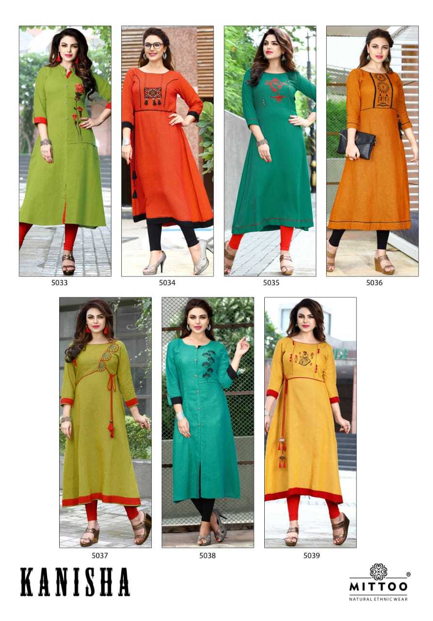 Embroiderd Mittoo Rayon Namo Slub Designer Kurtis Wholesale