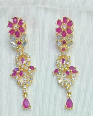 American Diamond Imitation Necklace - Brass, Lose Size, Red & White Colors | Gold, White & Golden+white Plating, 50 Available Designs