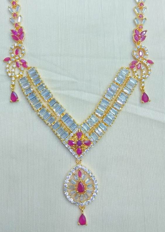 American Diamond Imitation Necklace - Brass, Lose Size, Red & White Colors | Gold, White & Golden+white Plating, 50 Available Designs