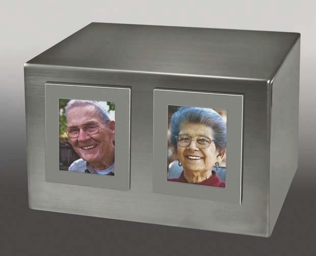 Titan Ii Companion Urn - Stainless Steel Customized Size | Two Bronze Wreaths Design With Floating Hearts Of Love