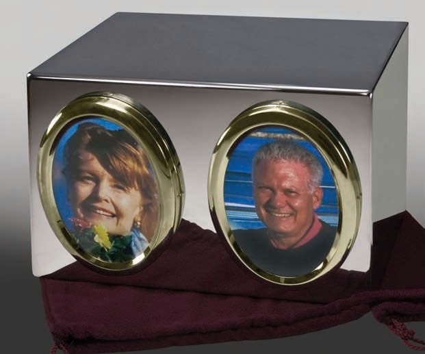 Titan Ii Companion Urn - Stainless Steel Customized Size | Two Bronze Wreaths Design With Floating Hearts Of Love