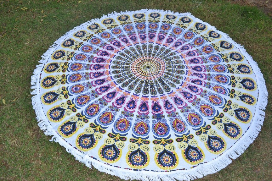 Multi Color Handmade Indian Hand Printed Cotton Fabric Wall Decor Roundie