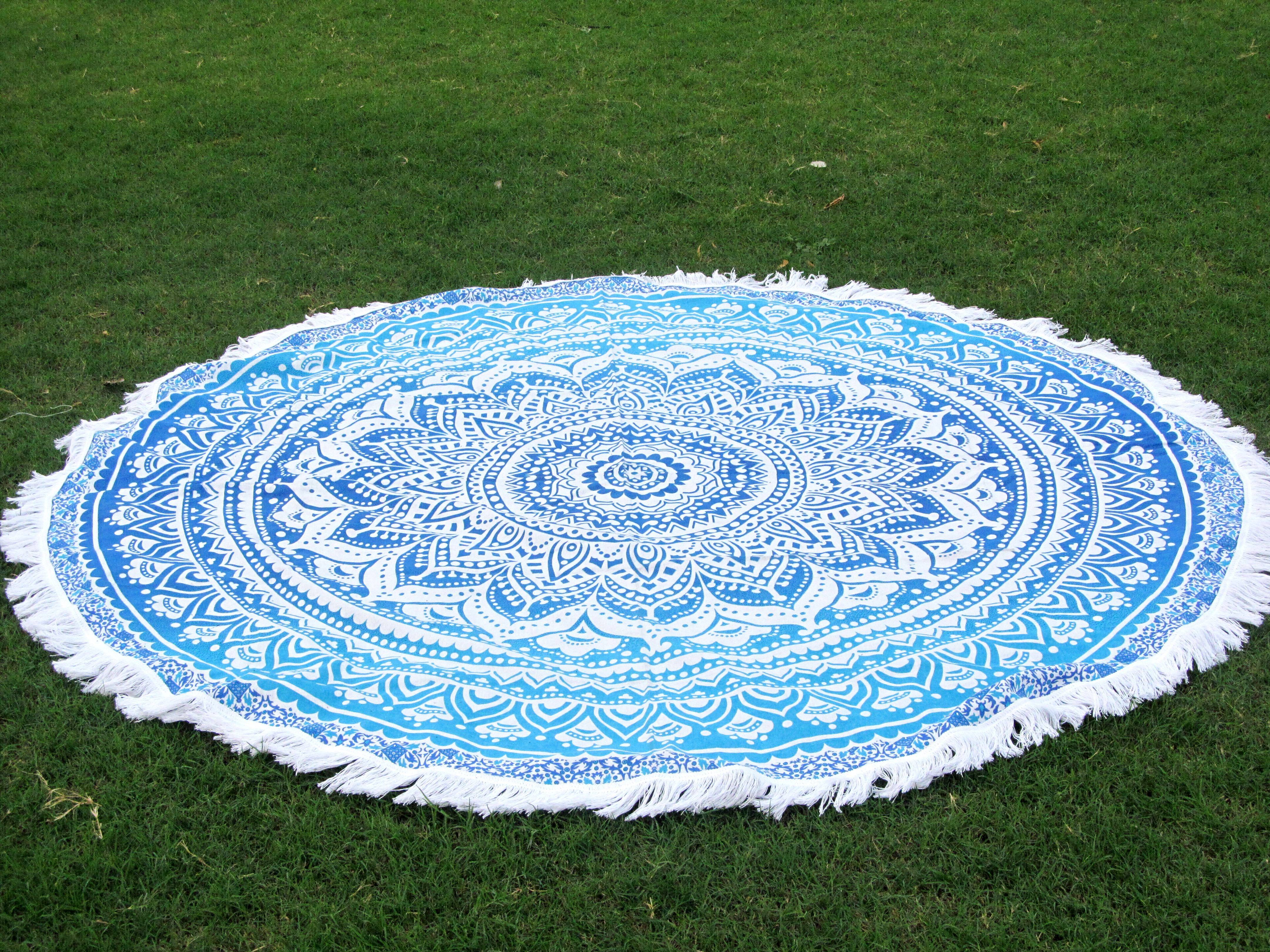 Blue Yoga Mat For Beach Gift And Home Use Round Tapestry Roundie